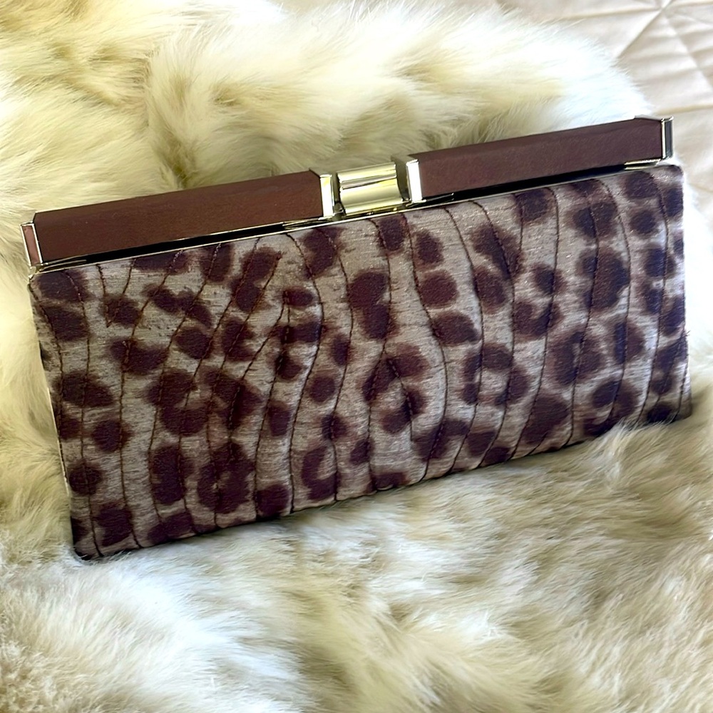 Kate Landry (Dillards) Grey/Brn Leopard print Quilted Evening bag Small